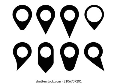 Map pin silhouette icon set. Vector.