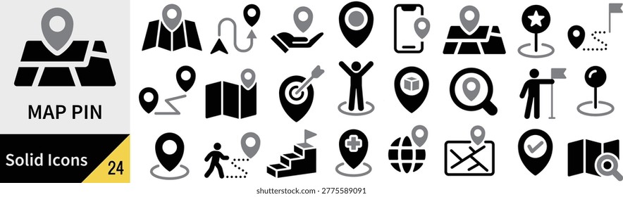 Map Pin Silhouette Icon Set in Vector