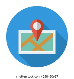 Map with pin. Single flat color icon. Vector illustration.