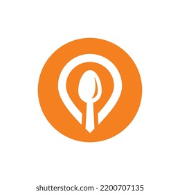 Map pin and spoon logo icon, food location logo, restaurant location sign vector