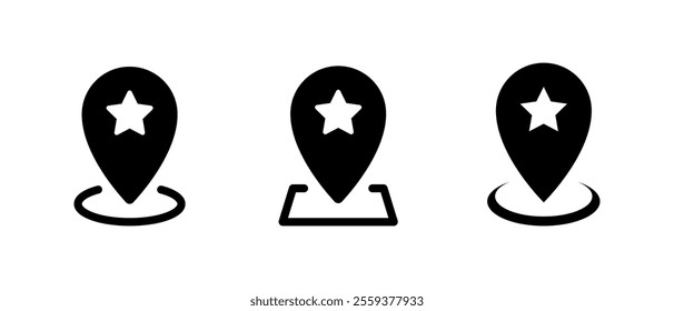 Map pin with star icon set. Favorite place sign symbol