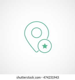 Map Pin Star Liked Green Line Icon On White Background