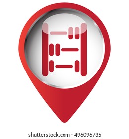 Map pin symbol with Abacus icon. Red symbol on white background.