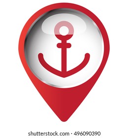 Map pin symbol with Anchor icon. Red symbol on white background.