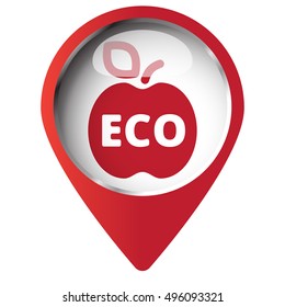 Map pin symbol with Apple icon. Red symbol on white background.