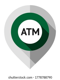 Pin de mapa, símbolo de ATM, puntero gps plegado desde papel gris