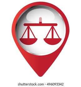 Map pin symbol with Balance icon. Red symbol on white background.