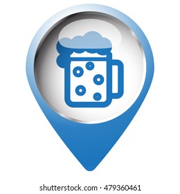 Map pin symbol with Beer icon. Blue symbol on white background.