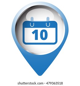 Map pin symbol with Calendar icon. Blue symbol on white background.