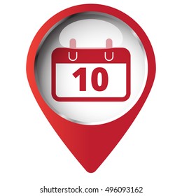 Map pin symbol with Calendar icon. Red symbol on white background.