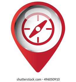 Map pin symbol with Compass icon. Red symbol on white background.