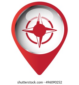 Map pin symbol with Compass Rose icon. Red symbol on white background.
