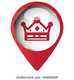 Map pin symbol with Crown icon. Red symbol on white background.