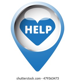 Map pin symbol with Defibrillator  icon. Blue symbol on white background.