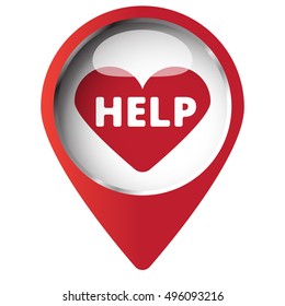 Map pin symbol with Defibrillator  icon. Red symbol on white background.