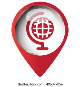 Map pin symbol with Earth Globe icon. Red symbol on white background.