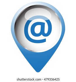 Map pin symbol with E-Mail icon. Blue symbol on white background.