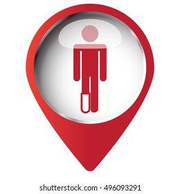 Map pin symbol with Foot icon. Red symbol on white background.