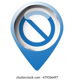 Map pin symbol with Forbidden icon. Blue symbol on white background.