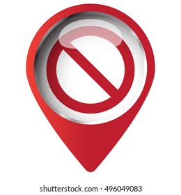 Map pin symbol with Forbidden icon. Red symbol on white background.