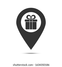 Map pin symbol with Gift vector icon.