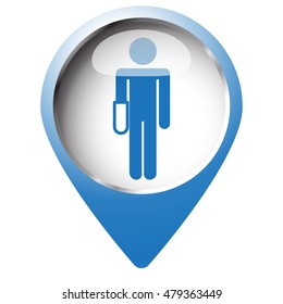 Map pin symbol with Hand icon. Blue symbol on white background.