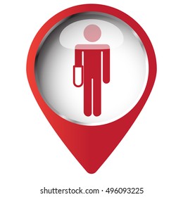 Map pin symbol with Hand icon. Red symbol on white background.