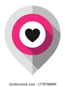 Map pin, symbol of heart, gps pointer folded from gray paper