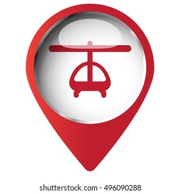 Map pin symbol with Helicopter icon. Red symbol on white background.