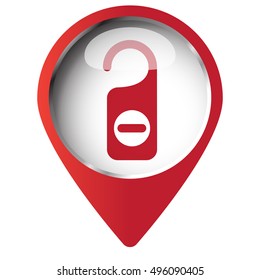 Map pin symbol with Hotel Hanger icon. Red symbol on white background.