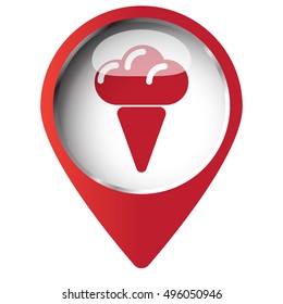 Map pin symbol with Ice Cream icon. Red symbol on white background.