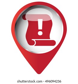 Map pin symbol with Important Information icon. Red symbol on white background.