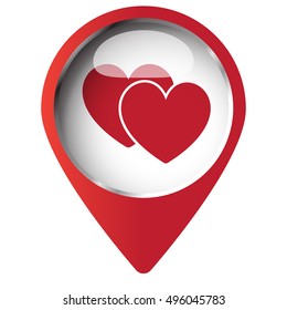 Map pin symbol with Love Sign icon. Red symbol on white background.