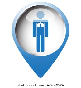 Map pin symbol with Lungs icon. Blue symbol on white background.