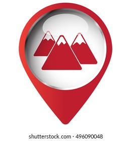 Map pin symbol with Mountain icon. Red symbol on white background.