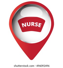 Map pin symbol with Nurse icon. Red symbol on white background.