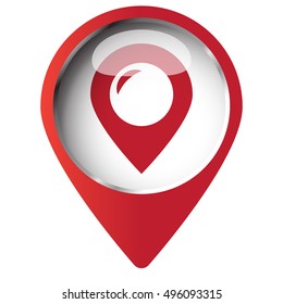 Map pin symbol with Place icon. Red symbol on white background.