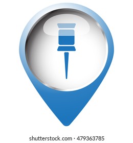 Map pin symbol with Pushpin icon. Blue symbol on white background.