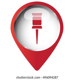 Map pin symbol with Pushpin icon. Red symbol on white background.