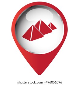 Map pin symbol with Pyramids icon. Red symbol on white background.