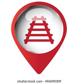 Map pin symbol with Railroad icon. Red symbol on white background.