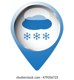 Map pin symbol with Snow icon. Blue symbol on white background.
