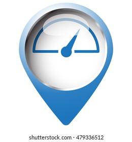 Map pin symbol with Speed Meter icon. Blue symbol on white background.