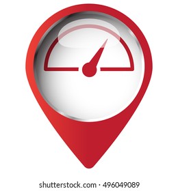 Map pin symbol with Speed Meter icon. Red symbol on white background.