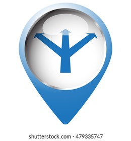 Map pin symbol with Strategy icon. Blue symbol on white background.
