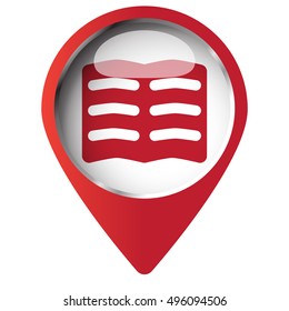 Map pin symbol with Text icon. Red symbol on white background.