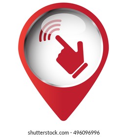 Map pin symbol with Touch Screen icon. Red symbol on white background.