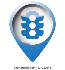 Map pin symbol with Traffic Light icon. Blue symbol on white background.