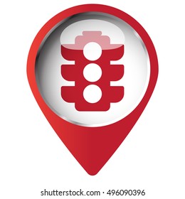 Map pin symbol with Traffic Light icon. Red symbol on white background.