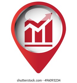 Map pin symbol with Trend icon. Red symbol on white background.